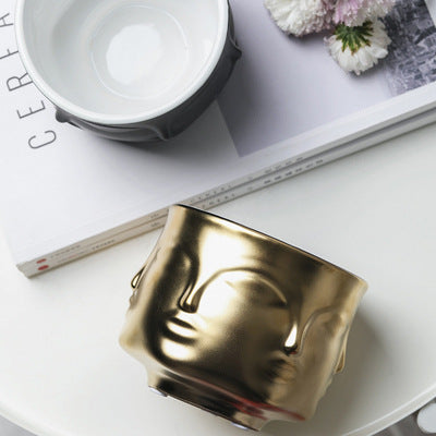 Nordic Ceramic Face Statue Vase for Home Decor